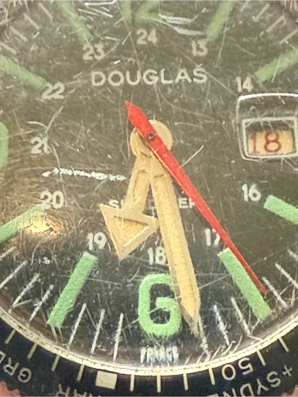 1960s Douglas Vintage Pilot Style Watch — Black Dial with Green Accents (parts)